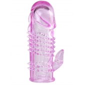 Розовая  гелевая насадка с клиторальным отростком - 13,5 см. - Toyfa Basic - в Набережных Челнах купить с доставкой