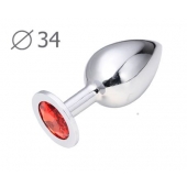 Коническая серебристая анальная втулка с красным кристаллом - 8,2 см. - Anal Jewelry Plug - купить с доставкой в Набережных Челнах