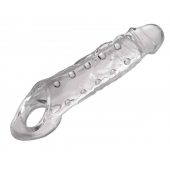 Прозразная закрытая насадка на пенис с поддержкой мошонки Clearly Ample Penis Enhancer - 22 см. - XR Brands - в Набережных Челнах купить с доставкой