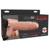 Телесный перезаряжаемый вибрострапон 7  Hollow Rechargeable Strap-on with Balls - 20,3 см. - Pipedream - купить с доставкой в Набережных Челнах