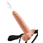 Телесный полый страпон с имитацией эякуляции 7.5  Hollow Squirting Strap-On with Balls Flesh - 21,6 см. - Pipedream - купить с доставкой в Набережных Челнах