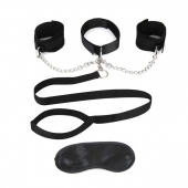 Чёрный ошейник с наручниками и поводком Collar Cuffs   Leash Set - Lux Fetish - купить с доставкой в Набережных Челнах