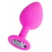 Розовая анальная втулка Brilliant с прозрачным кристаллом - 8 см. - ToyFa - купить с доставкой в Набережных Челнах