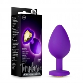 Фиолетовая анальная пробка Bling Plug Medium с золотистым стразом - 8,3 см. - Blush Novelties - купить с доставкой в Набережных Челнах