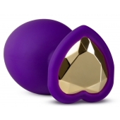 Фиолетовая анальная пробка Bling Plug Large с золотистым стразом - 9,5 см. - Blush Novelties - купить с доставкой в Набережных Челнах