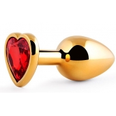Золотистая анальная пробка с красным стразом-сердечком - 8 см. - Anal Jewelry Plug - купить с доставкой в Набережных Челнах