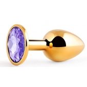 Золотистая анальная пробка с фиолетовым стразом - 7,2 см. - Anal Jewelry Plug - купить с доставкой в Набережных Челнах