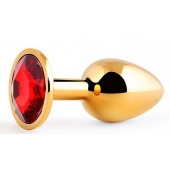 Золотистая анальная пробка с красным стразом - 7,2 см. - Anal Jewelry Plug - купить с доставкой в Набережных Челнах