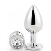 Серебристая анальная втулка с прозрачным кристаллом - 7,1 см. - Dream Toys - купить с доставкой в Набережных Челнах