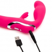 Ярко-розовый безремневой страпон Rechargeable Vibrating Strapless Strap-On - Happy Rabbit - купить с доставкой в Набережных Челнах