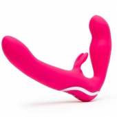 Ярко-розовый безремневой страпон Rechargeable Vibrating Strapless Strap-On - Happy Rabbit - купить с доставкой в Набережных Челнах