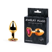 Золотистая анальная пробка с малиновым кристаллом-сердечком - 7 см. - Anal Jewelry Plug - купить с доставкой в Набережных Челнах