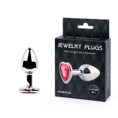 Серебристая анальная пробка с малиновым кристаллом-сердечком - 7 см. - Anal Jewelry Plug - купить с доставкой в Набережных Челнах