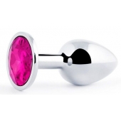 Серебристая анальная пробка с малиновым кристаллом - 7,2 см. - Anal Jewelry Plug - купить с доставкой в Набережных Челнах