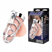 Серебристая металлическая клетка для члена с замком Enslave Cock Cage - BlueLine - купить с доставкой в Набережных Челнах