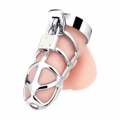 Серебристая металлическая клетка для члена с замком Enslave Cock Cage - BlueLine - купить с доставкой в Набережных Челнах