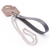 Серебристый металлический поводок с кожаной черной ручкой - 80 см. - Crazy Handmade - купить с доставкой в Набережных Челнах