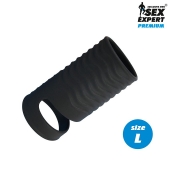 Черная открытая насадка на пенис с кольцом для мошонки L-size - 8,5 см. - Sex Expert - в Набережных Челнах купить с доставкой