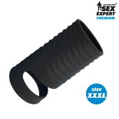 Черная открытая насадка на пенис с кольцом для мошонки XXXL-size - 9,9 см. - Sex Expert - в Набережных Челнах купить с доставкой