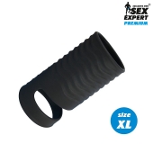 Черная открытая насадка на пенис с кольцом для мошонки XL-size - 8,9 см. - Sex Expert - в Набережных Челнах купить с доставкой