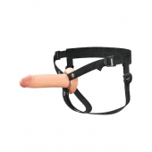 Телесный полый страпон на черных ремнях Hollow Silicone Strap-on - 17,8 см. - Pipedream - купить с доставкой в Набережных Челнах