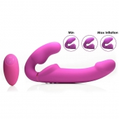 Розовый безремневой страпон с вибрацией и функцией расширения Inflatable Ergo-Fit Strapless Strap-On - XR Brands - купить с доставкой в Набережных Челнах