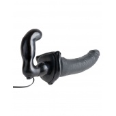 Черный страпон с вагинальной пробкой Deluxe Vibrating Penetrix Strap-On - 19 см. - Pipedream - купить с доставкой в Набережных Челнах