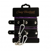 Черно-фиолетовые скругленные наручники с мягкой подкладкой - Crazy Handmade - купить с доставкой в Набережных Челнах