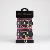 Черные кожаные наручники с розовой строчкой - Crazy Handmade - купить с доставкой в Набережных Челнах