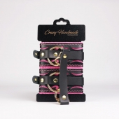 Черные кожаные оковы с розовой строчкой - Crazy Handmade - купить с доставкой в Набережных Челнах