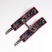 Черные кожаные оковы с розовой строчкой - Crazy Handmade - купить с доставкой в Набережных Челнах