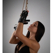 Черные высокие кожаные наручники для подвешивания - Crazy Handmade - купить с доставкой в Набережных Челнах