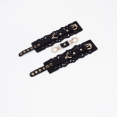 Черные кожаные наручники с узорами и золотистой фурнитурой - Crazy Handmade - купить с доставкой в Набережных Челнах