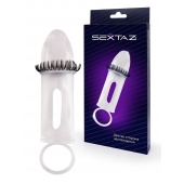 Закрытая насадка на пенис с подхватом мошонки и стимулирующими «ресничками» - Sextaz - в Набережных Челнах купить с доставкой