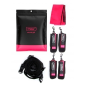 Черно-розовый эротический набор: фиксатор, оковы, наручники, повязка - Erokay - купить с доставкой в Набережных Челнах