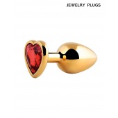 Золотистая анальная пробка с красным кристаллом - 9 см. - Anal Jewelry Plug