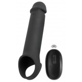 Черная вибронасадка для пениса с хомутом для мошонки и пультом ДУ Remote Controlled Penis Extension - Orion - в Набережных Челнах купить с доставкой