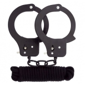 Чёрные наручники из листового металла в комплекте с веревкой BONDX METAL CUFFS LOVE ROPE SET - Dream Toys - купить с доставкой в Набережных Челнах