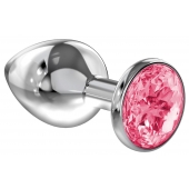 Большая серебристая анальная пробка Diamond Pink Sparkle Large с розовым кристаллом - 8 см. - Lola Games - купить с доставкой в Набережных Челнах