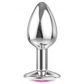 Малая серебристая анальная пробка Diamond Pink Sparkle Small с розовым кристаллом - 7 см. - Lola Games - купить с доставкой в Набережных Челнах