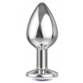 Большая серебристая анальная пробка Diamond Purple Sparkle Large с фиолетовым кристаллом - 8 см. - Lola Games - купить с доставкой в Набережных Челнах