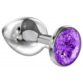 Большая серебристая анальная пробка Diamond Purple Sparkle Large с фиолетовым кристаллом - 8 см. - Lola Games - купить с доставкой в Набережных Челнах