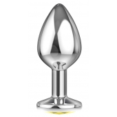 Большая серебристая анальная пробка Diamond Yellow Sparkle Large с жёлтым кристаллом - 8 см. - Lola Games - купить с доставкой в Набережных Челнах