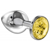 Большая серебристая анальная пробка Diamond Yellow Sparkle Large с жёлтым кристаллом - 8 см. - Lola Games - купить с доставкой в Набережных Челнах