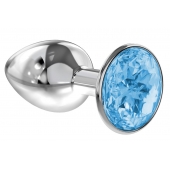 Малая серебристая анальная пробка Diamond Light blue Sparkle Small с голубым кристаллом - 7 см. - Lola Games - купить с доставкой в Набережных Челнах