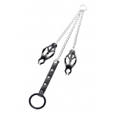 Черно-серебристые зажимы для сосков с кольцом для пениса TOYFA Metal - ToyFa - купить с доставкой в Набережных Челнах