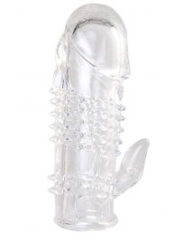 Прозрачная гелевая насадка с шипами и клиторальным отростком - 13 см. - Toyfa Basic - в Набережных Челнах купить с доставкой
