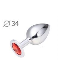 Коническая серебристая анальная втулка с красным кристаллом - 8,2 см. - Anal Jewelry Plug - купить с доставкой в Набережных Челнах