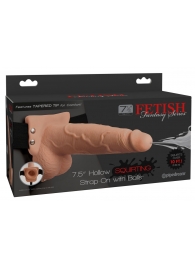 Телесный полый страпон с имитацией эякуляции 7.5  Hollow Squirting Strap-On with Balls Flesh - 21,6 см. - Pipedream - купить с доставкой в Набережных Челнах