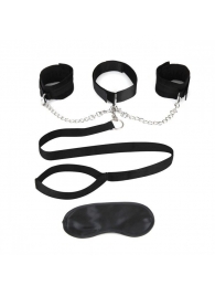 Чёрный ошейник с наручниками и поводком Collar Cuffs   Leash Set - Lux Fetish - купить с доставкой в Набережных Челнах